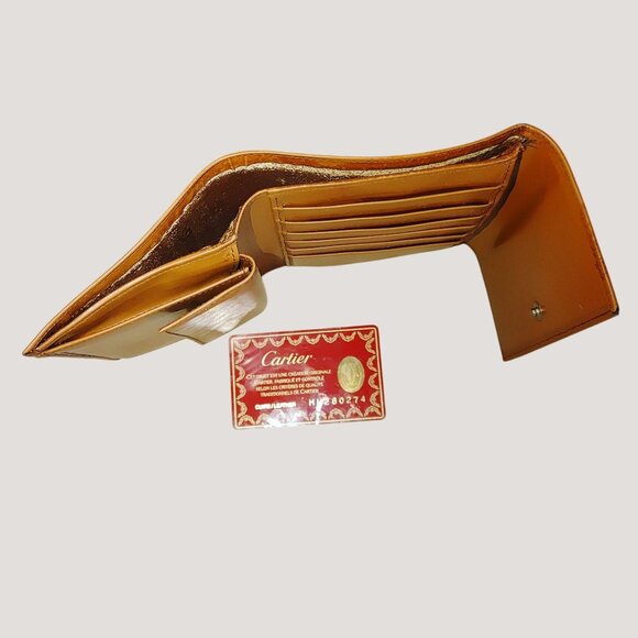 Cartier Panthere Brown Leather Wallet Vintage Silver Interior Peeling Tri Fold - Picture 9 of 14